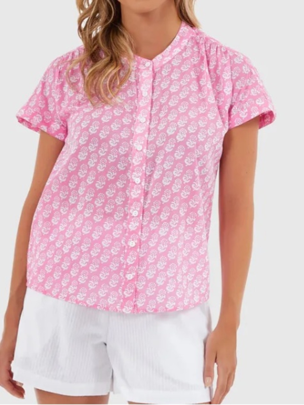 LIVRO grace short sleeve shirt in pink marigolds size small